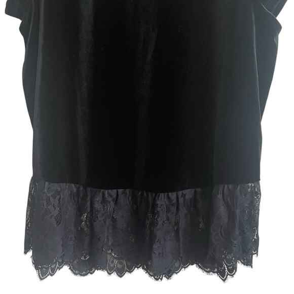 Adrianna Papell Women Top L Black Velour Lace Hem Whimsygoth Fairy Boho Romantic - Picture 4 of 12